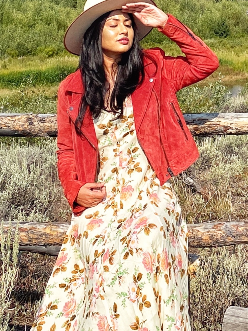 Zara Floral Long Sleeve Maxi Dress - Cream with Pink Floral